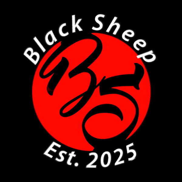 Black Sheep logo with red circle and text on a black background